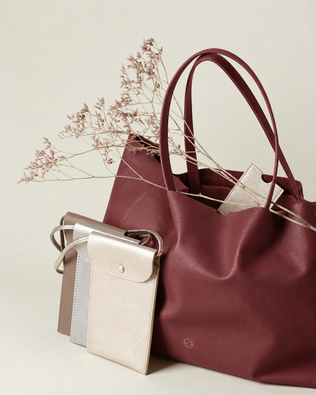 LEATHER AND SILK TOTE BAG - WINE RED - made to order