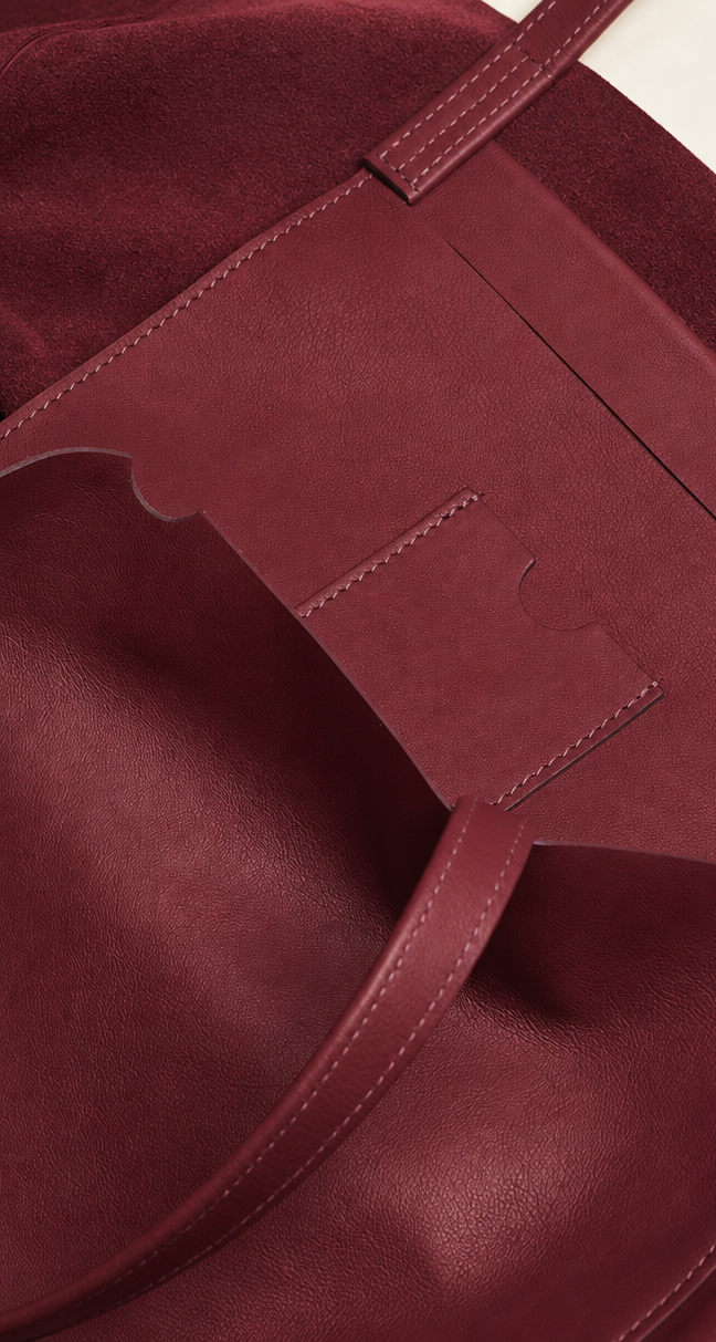 Cabas SOIE DE CUIR LIE DE VIN - sur commande