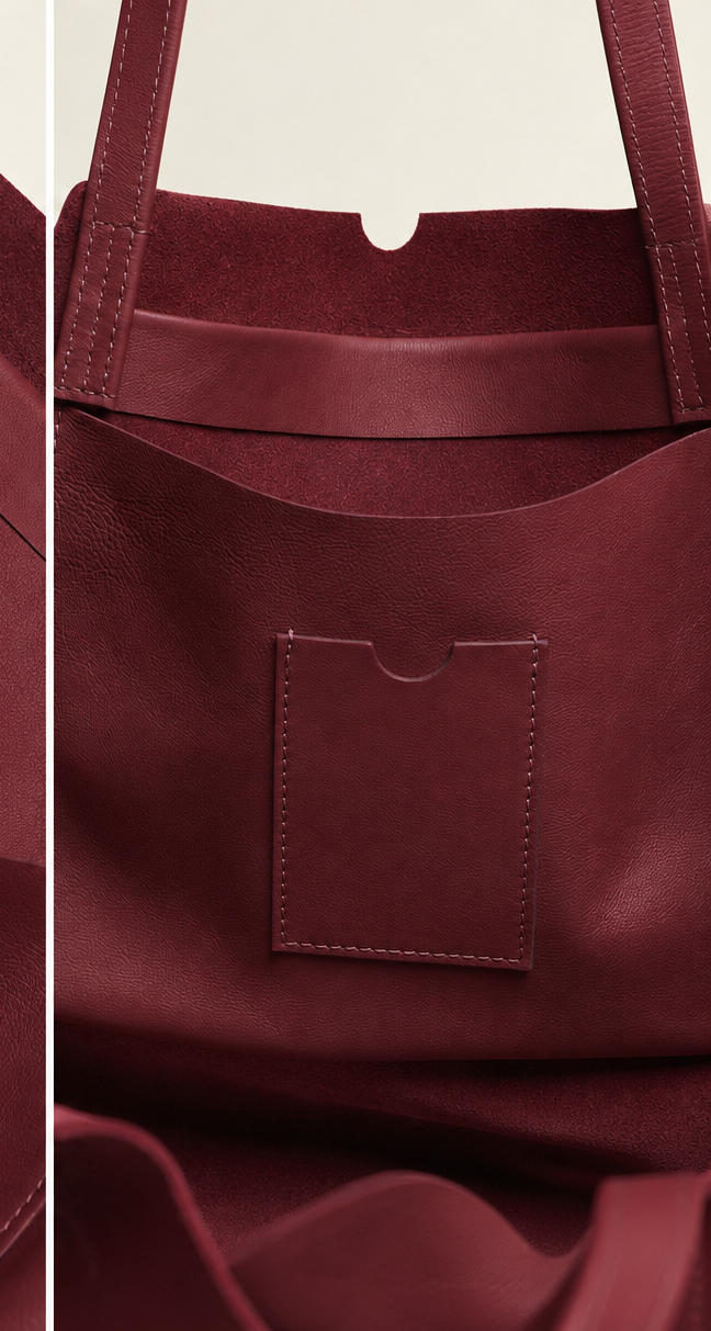 Cabas SOIE DE CUIR LIE DE VIN - sur commande